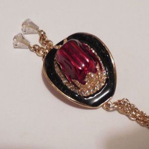 FLASH SALE Swarovski Swan Signed Cowboy/girl Hat Red/Black Enamel  Necklace